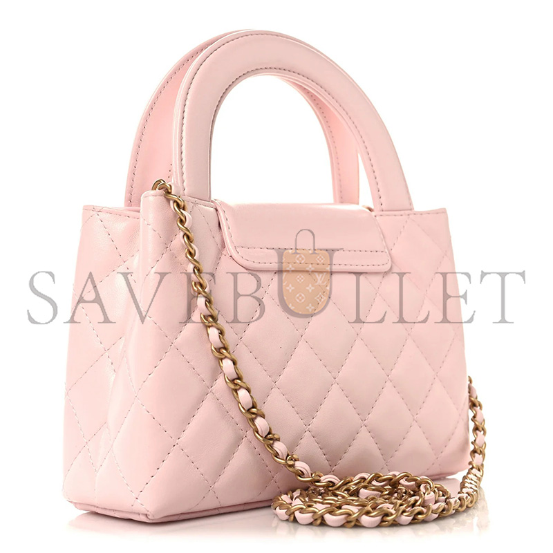 CHANEL SHINY AGED CALFSKIN QUILTED NANO KELLY SHOPPER LIGHT PINK AS4416 (19*13*7cm)